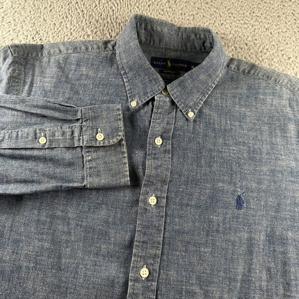 Ralph Lauren Shirt Mens XL Chambray Button Down Long Sleeve Custom Fit Blue